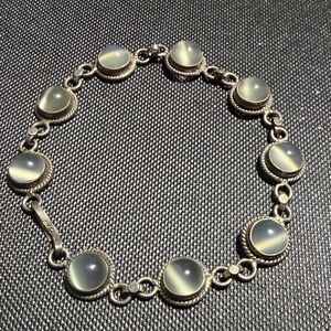 Vintage Sterling Silver Clear/Grey Moonstone 7.5" Bracelet (2)